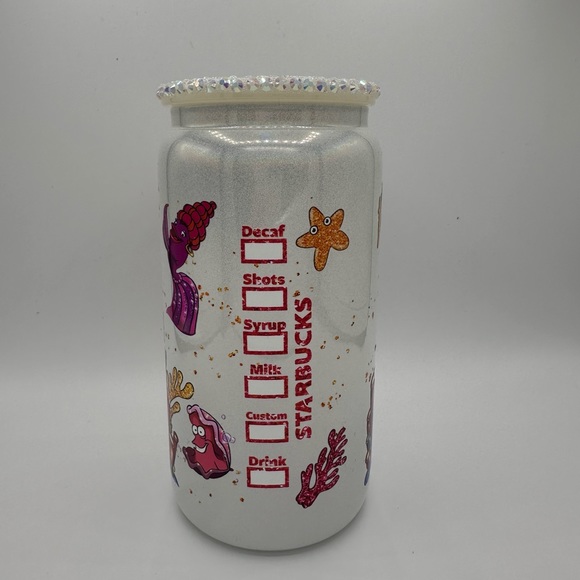 LITTLE MERMAID 🧜‍♀️ 16oz shimmer LIBBEY glass with rhinestone lid & straw - Picture 3 of 5